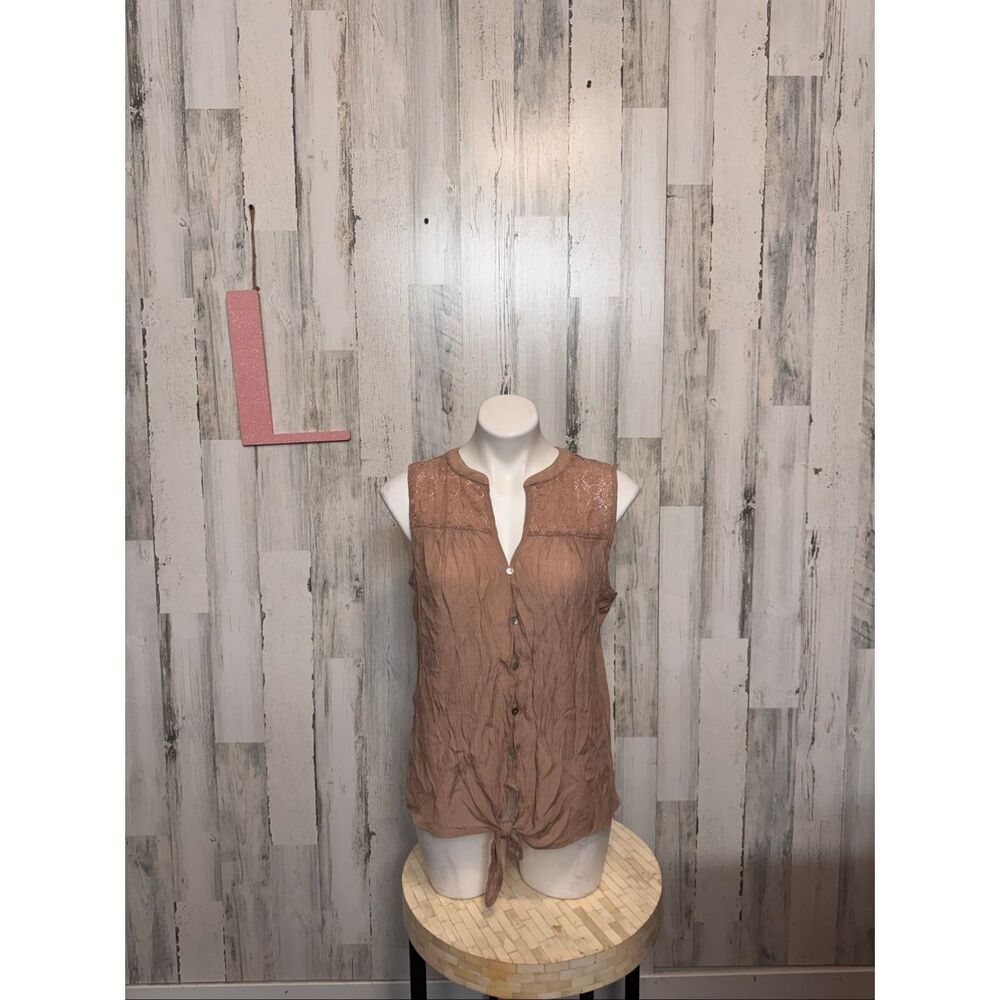 Perception Concept Mauve Pink Sleeveless Top Womens Size Large L Lace Tie Front